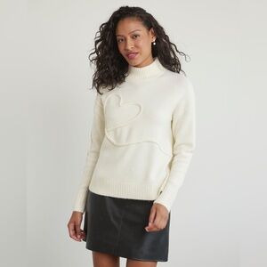 Long-Sleeve Mock-Neck Sweater With Braided Heart taupe L nwot